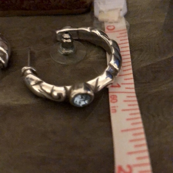 Hoop Earrings with lt blue crystal in silver tone - Picture 7 of 7